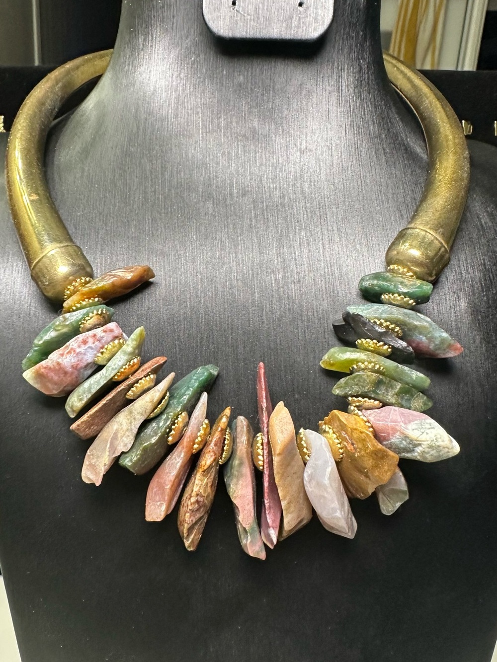 Multicolor Natural Stone Statement Collar Necklace - Picture 2 of 4